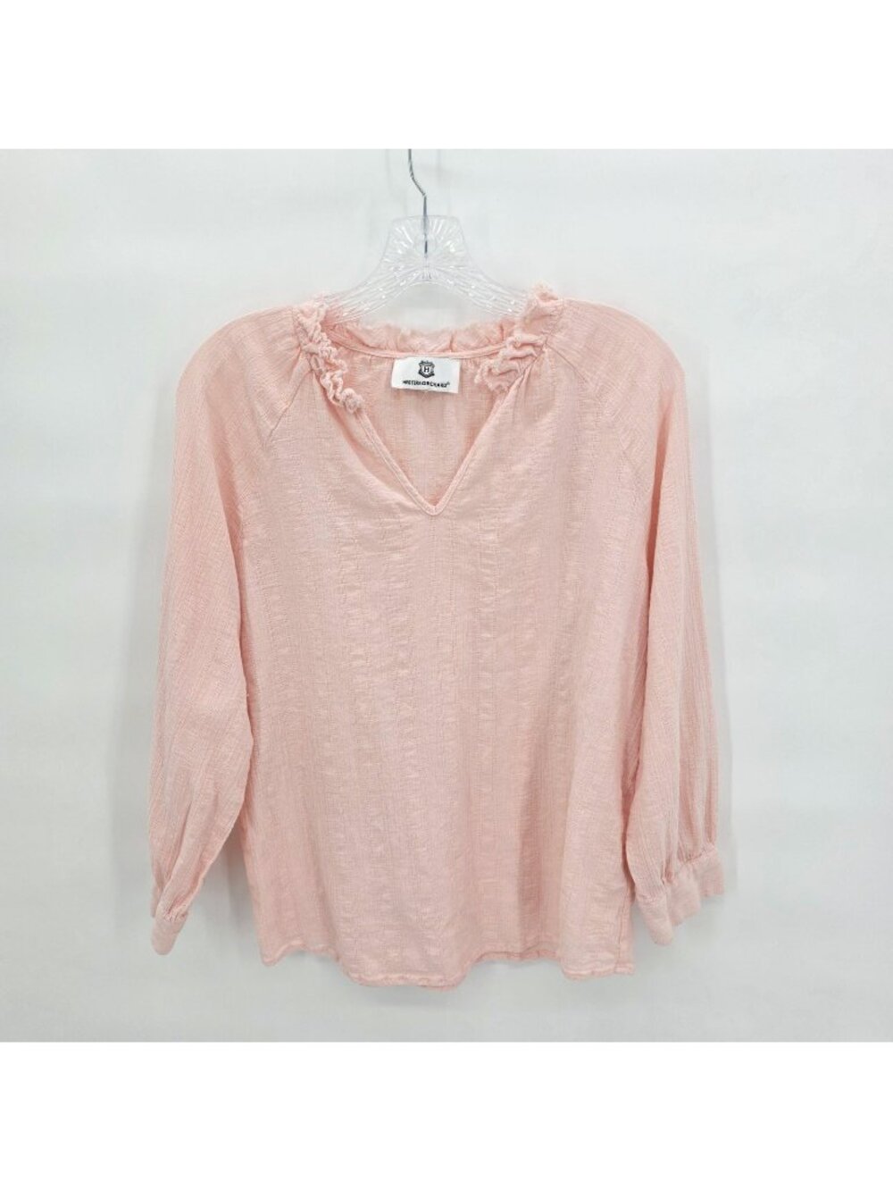 Hester & Orchard Top Womens XL Pale Pink Ruffle Cotton Gauze Boho Peasant Office